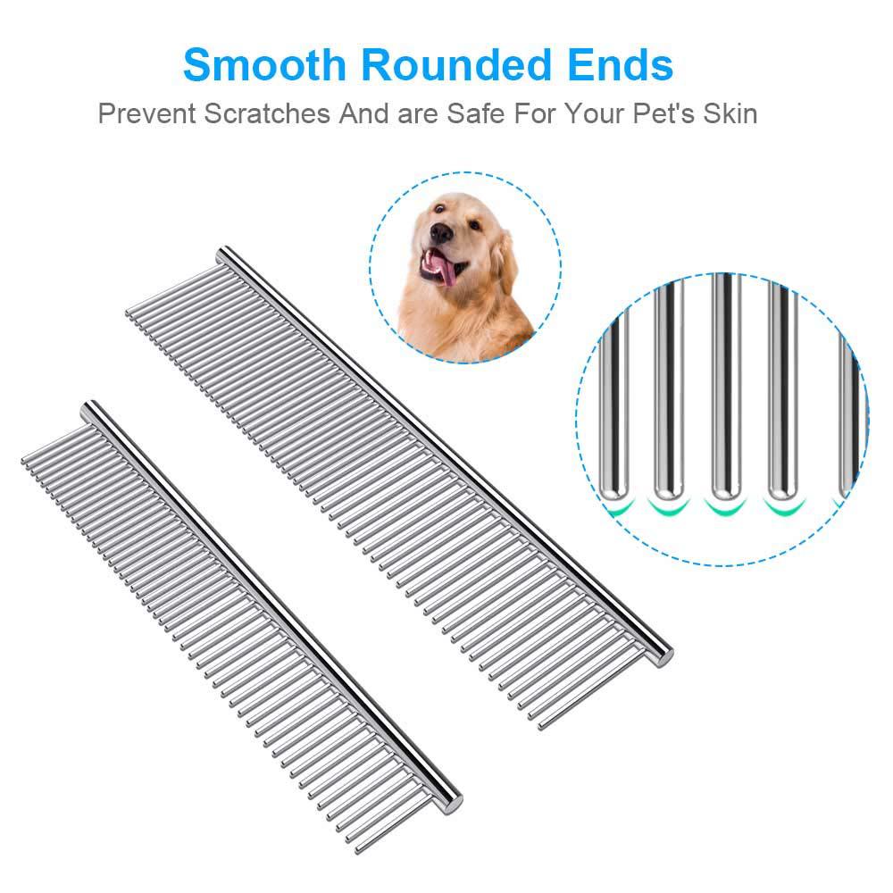 cafhelp 2 pack dog combs with rounded ends stainless steel teeth, cat comb for removing tangles and knots, professional groom