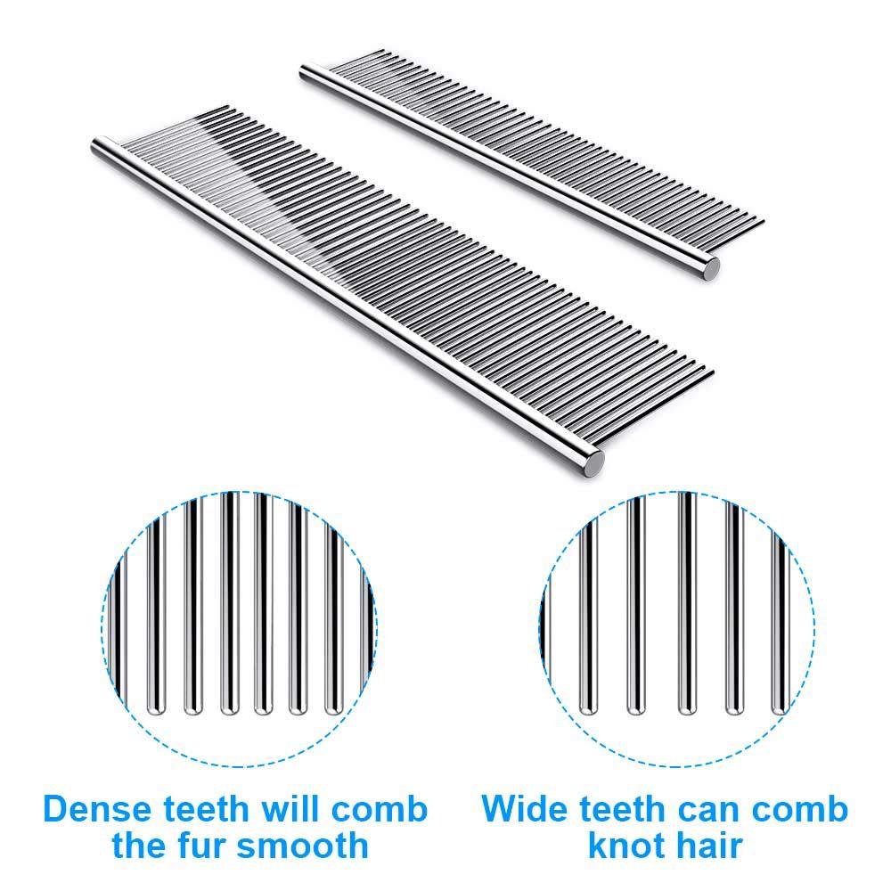 cafhelp 2 pack dog combs with rounded ends stainless steel teeth, cat comb for removing tangles and knots, professional groom
