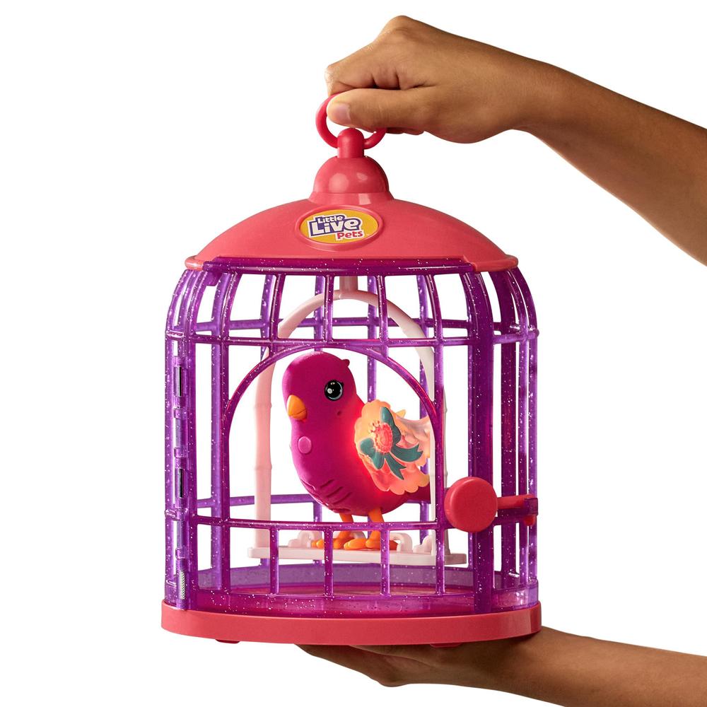 little live pets - lil' bird & bird cage, new light up wings with 20 + sounds, and reacts to touch