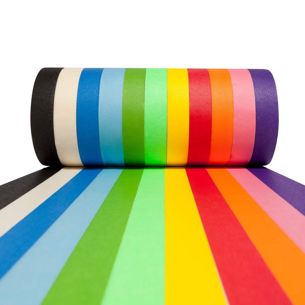 craftzilla colored masking tape - 11 roll multi pack - 825 feet x 1 inch of colorful craft tape - vibrant rainbow colored pai