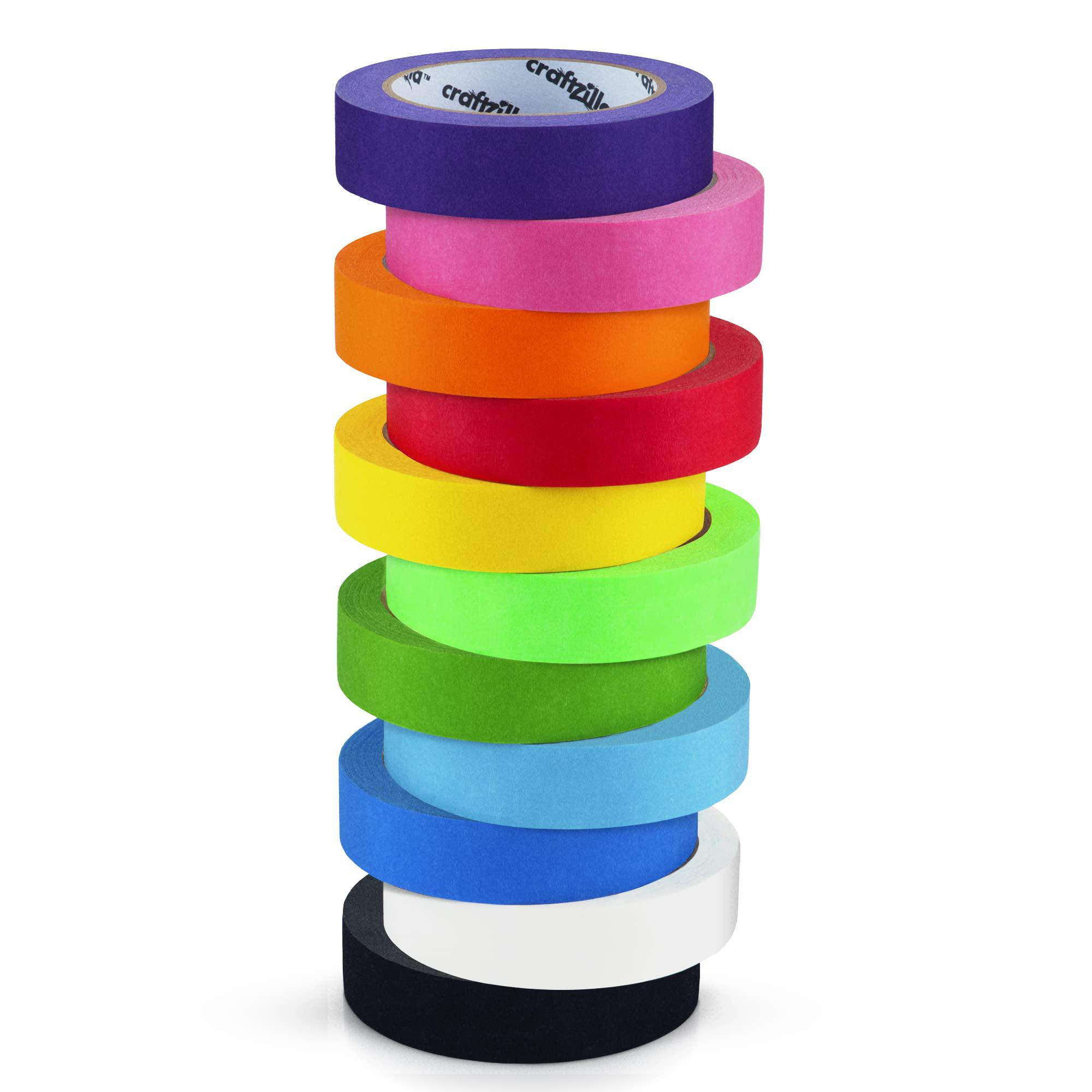 craftzilla colored masking tape - 11 roll multi pack - 825 feet x 1 inch of colorful craft tape - vibrant rainbow colored pai