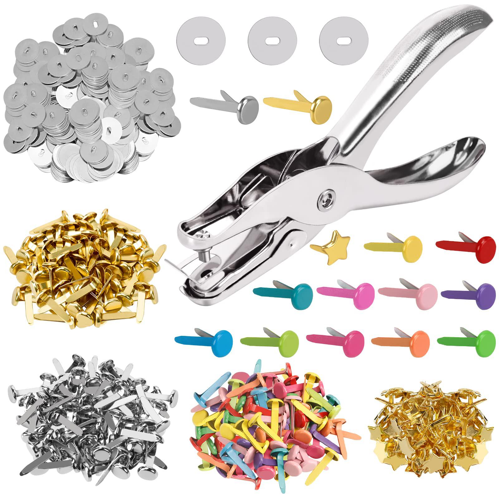 Machomby 200 pieces paper fasteners brads, multi color mini brads round  fasteners with 200 pieces silver washers and single hole metal