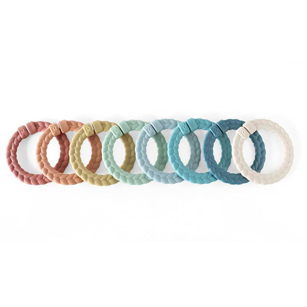 itzy ritzy linking ring set; set of 8 braided, rainbow-colored versatile linking rings; attach to car seats, strollers & acti