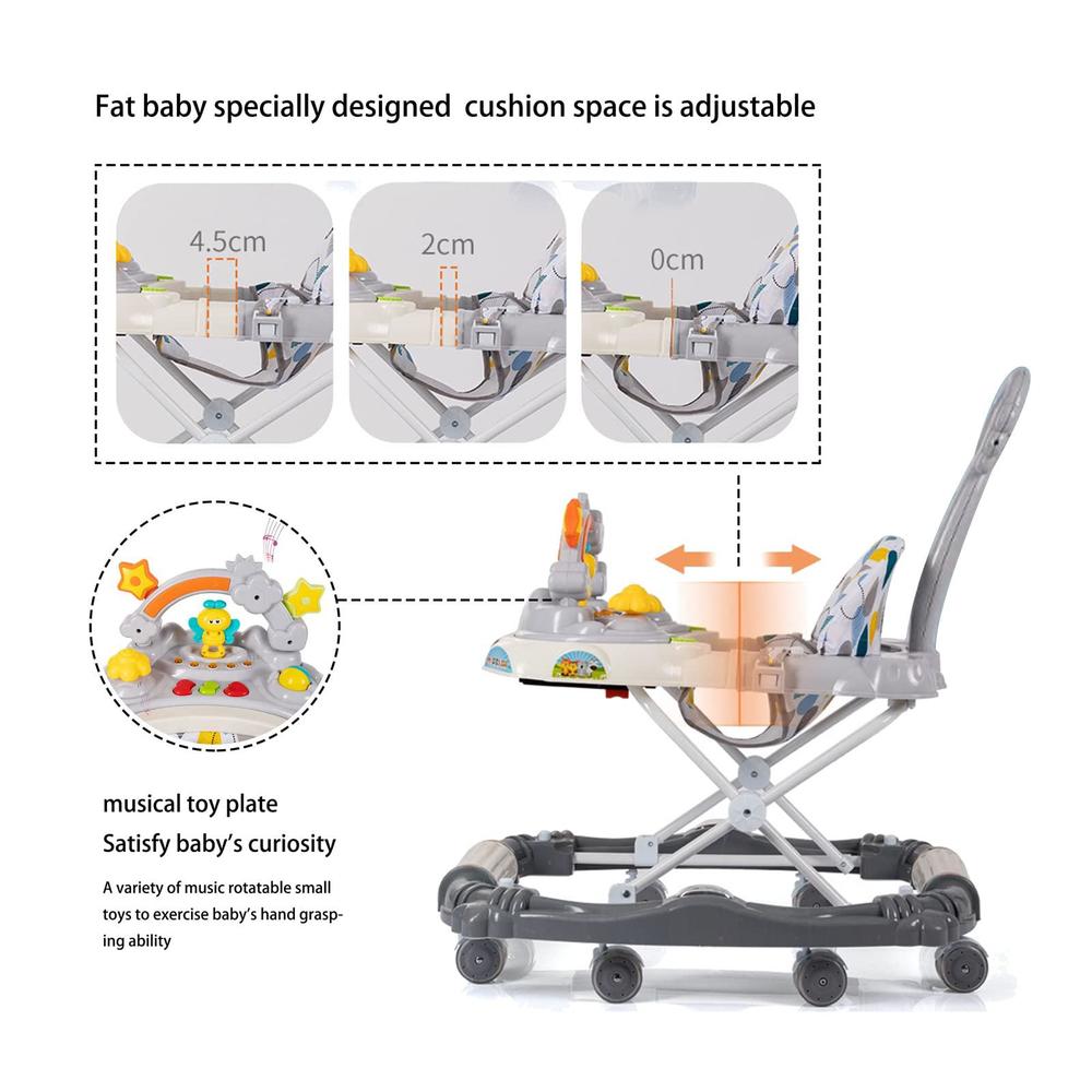 boyro baby 4 in 1 baby walker, baby walkers for boys and girls with removable footrest, feeding tray, rocking function & musi