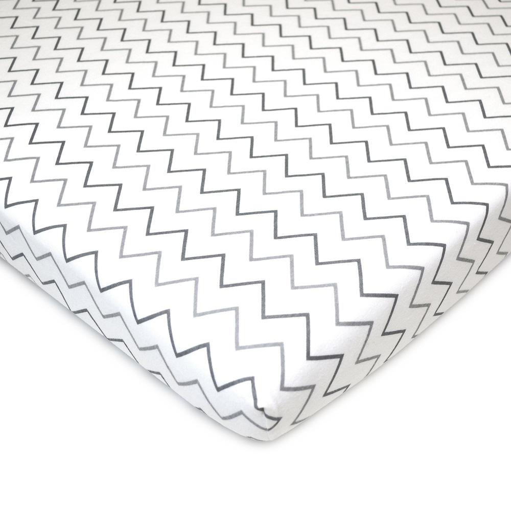 american baby company 2 pack printed 100% natural cotton jersey knit fitted pack n play playard sheet, grey stars and zigzag,
