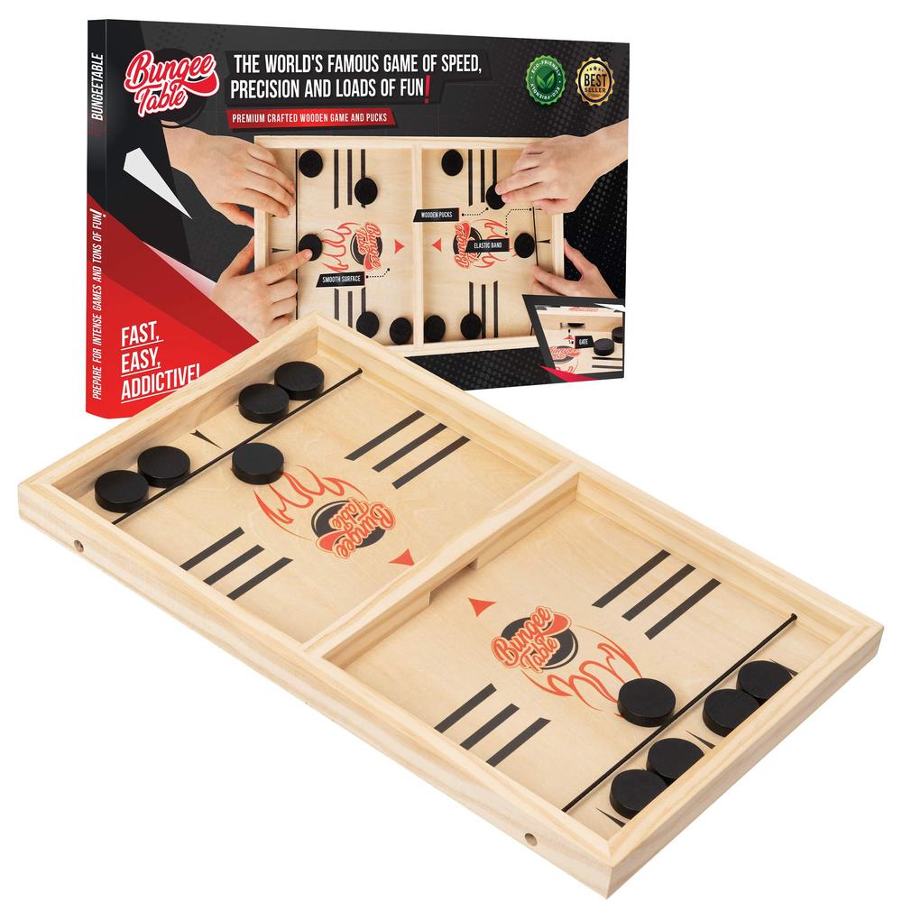 bungee table - large fast sling puck game - fast-paced fun for a family game night or for a party with friends - test your sp