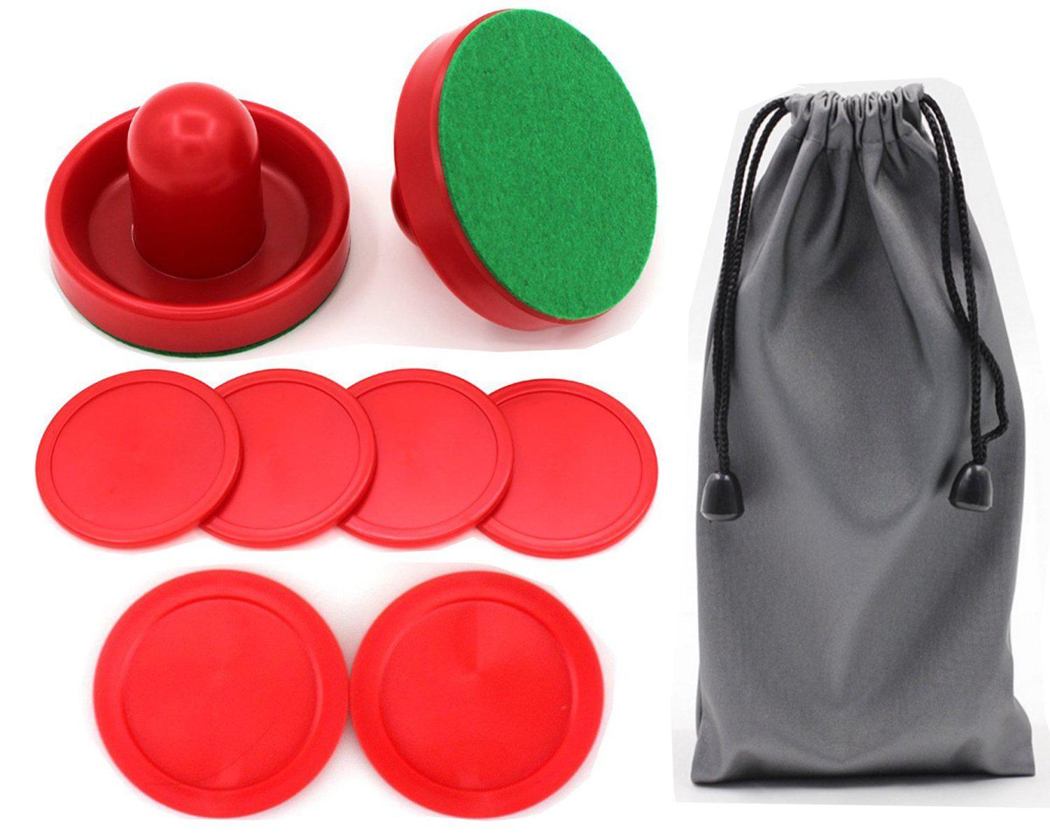 qtimal home standard air hockey paddles and 2 size pucks, small size for kids, large size for adult, great goal handles pushe