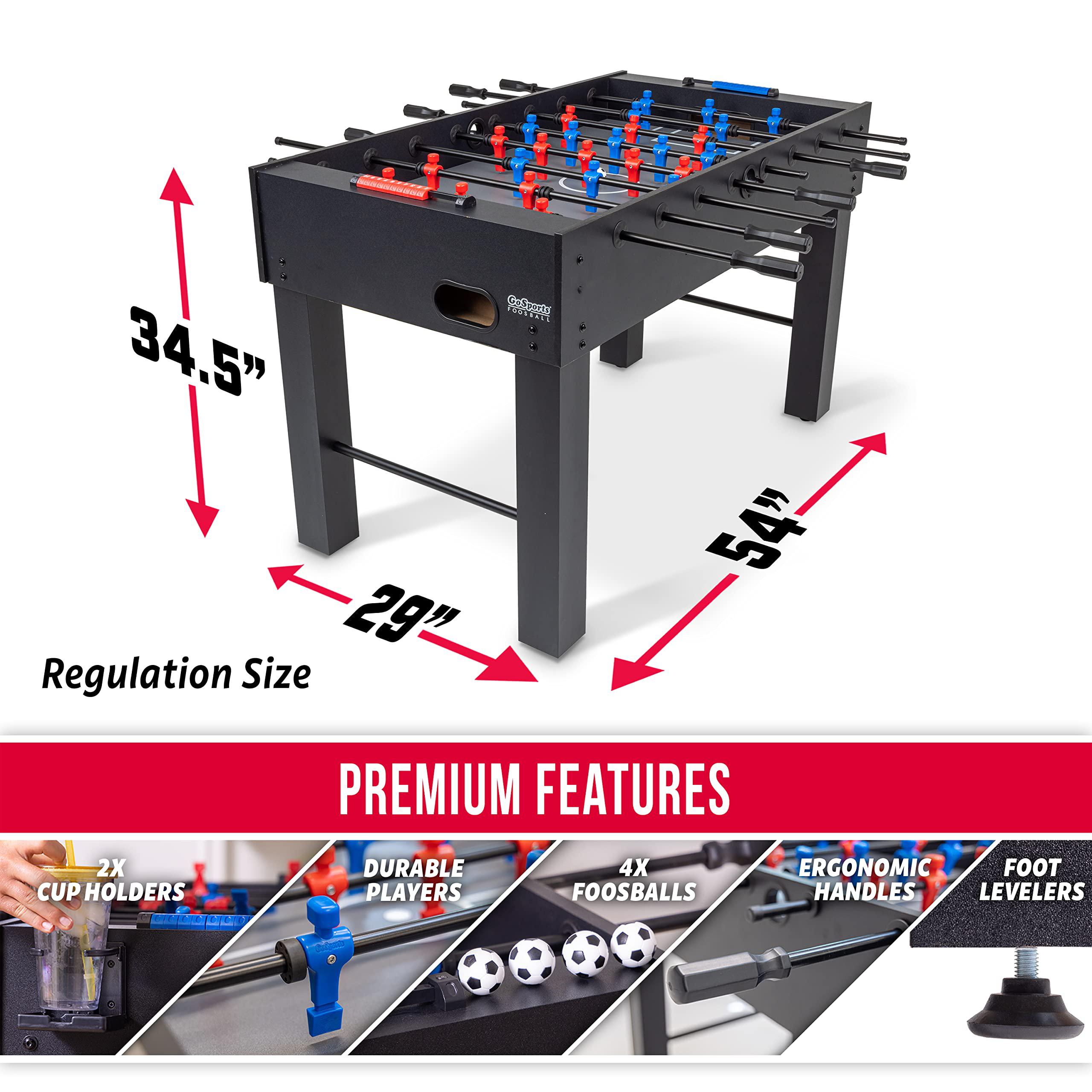 gosports 54 inch full size foosball table - black finish - includes 4 balls and 2 cup holders