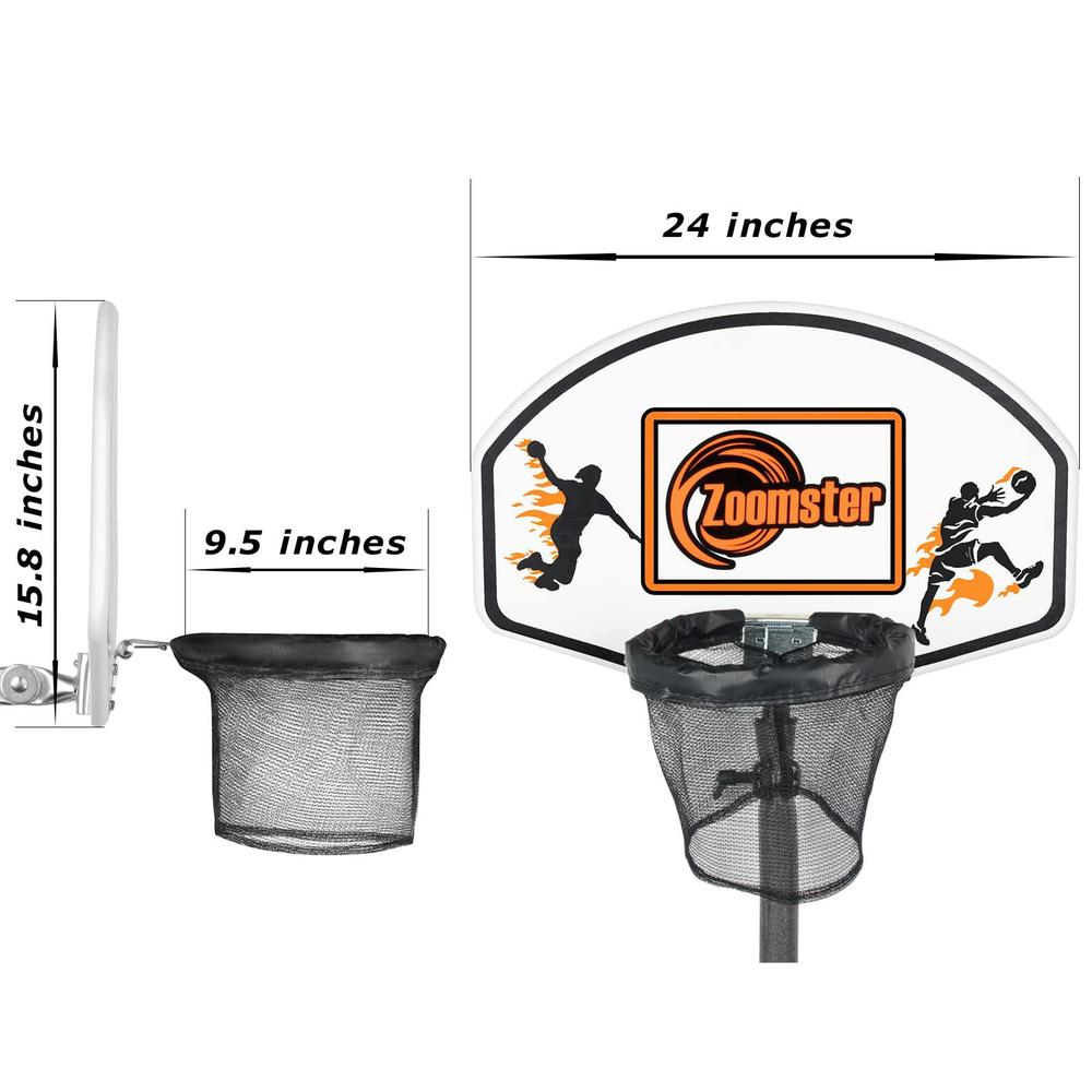 Zoomster trampoline basketball hoop with mini basketball easy to install basketball hoop for trampoline fit for straight pole and curv