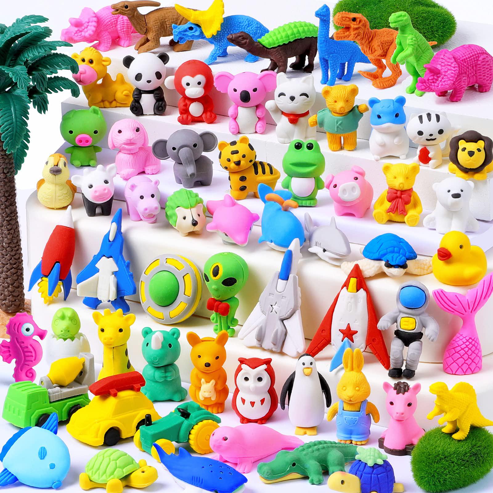witalent 60 pcs animal erasers for kids pencil erasers puzzle erasers take apart erasers mini erasers treasure box toys for c