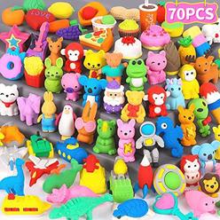 Arscniek 70 Pack Animal Erasers for Kids Bulk Desk Pets Classroom Prizes Treasure Box Toys for Classroom Supplies, 3D Puzzle Mini Erasers