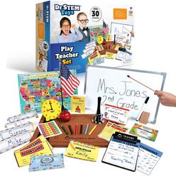 ben franklin toys play teacher role-play set includes reusable white board, bell, report cards, for home or classroom, over 3