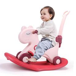 llparty 4 in 1 rocking horse for toddlers 1-3 years old, baby rocking toy fun birthday gift for 1+ girls, ride on toy with de