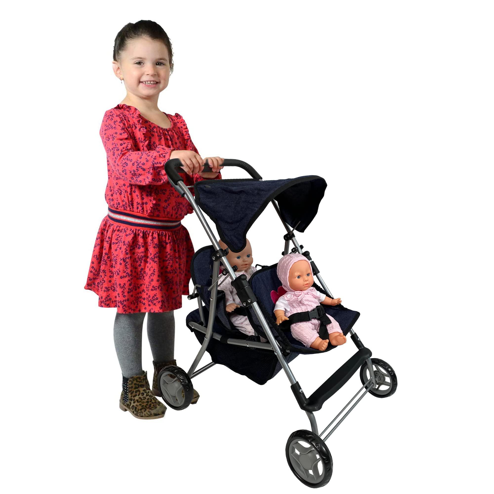 The New York Doll Collection double baby doll stroller for twin dolls | toy doll stroller for toddlers, 4 year old, 5 year old girls, 8 year old | 25 tand