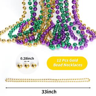 ZZYFgH zzyfgh 33'' 7mm mardi gras beads necklace bulk, metallic gold beaded  necklace, party costume necklace(12 pcs)
