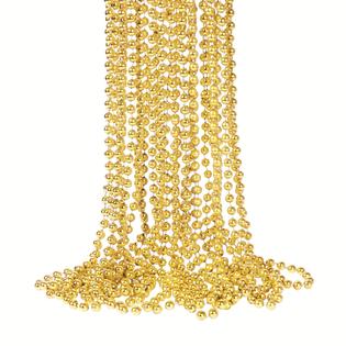 yaxinrui 33 inch 7 mm metallic gold bead necklaces, 15pcs mardi gras beads  bulk round beaded necklaces costume necklace for m