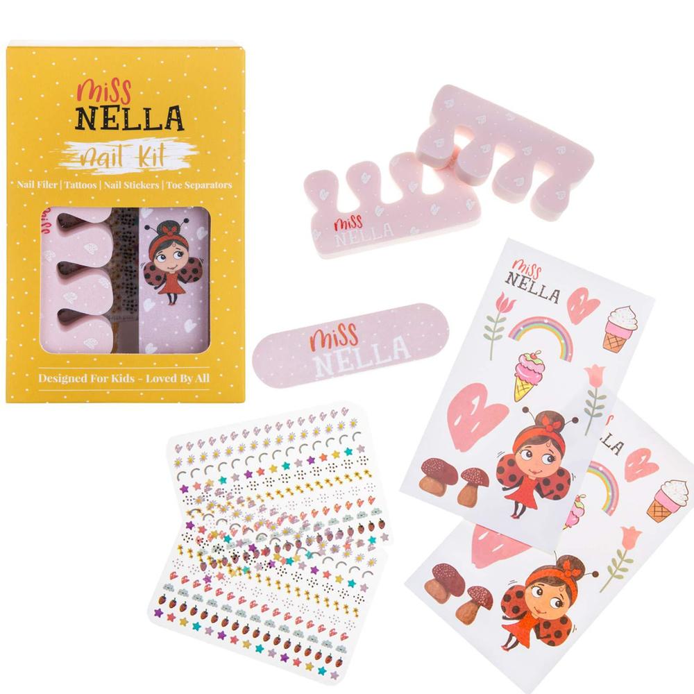 miss nella nail kit- nail accessories set for kids- nail stickers, tattoos, nail filer & toe separators- all designed foe chi