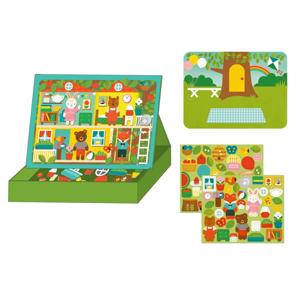 petit collage animal friends magnetic game board with mix & match, ideal for ages 3+, includes mag play scene treehouse party