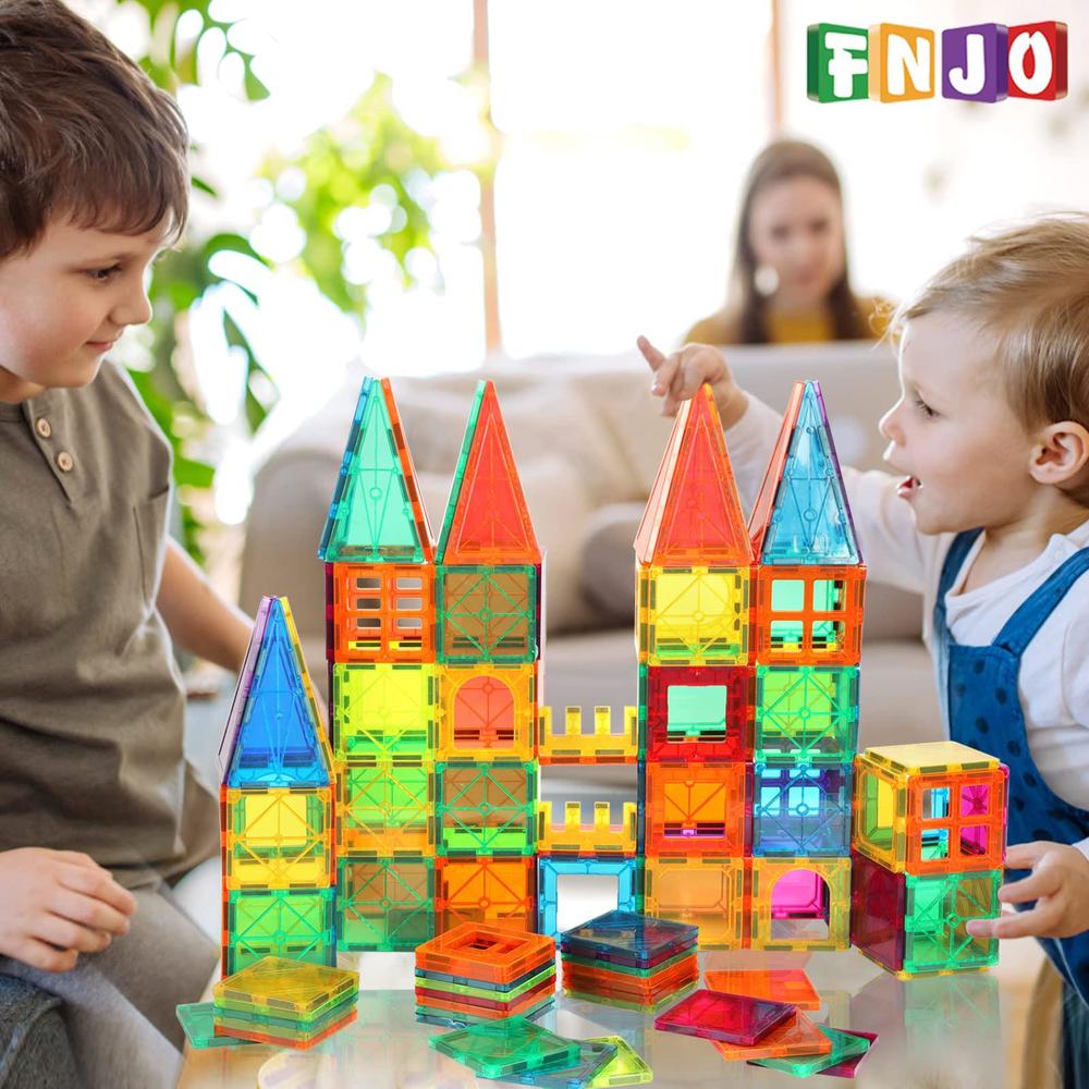fnjo magnetic tiles, 110pcs magnet building set, magnetic building blocks,construction stem toys for kids, gift for boys girl