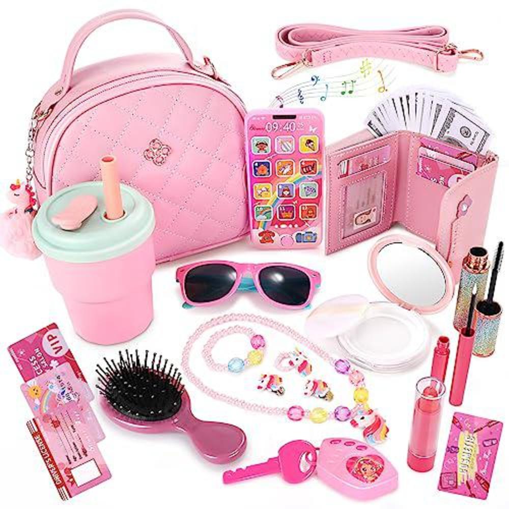 eiranss little girls play purse and pretend makeup kit- 49pcs my first purse set includes handbag phone wallet play makeup princess j