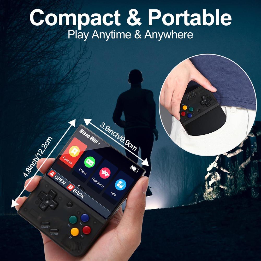 Astarama miyoo mini plus handheld game console, 3.5 inch open source retro game console with 128g tf card, built in 15000+ classic gam