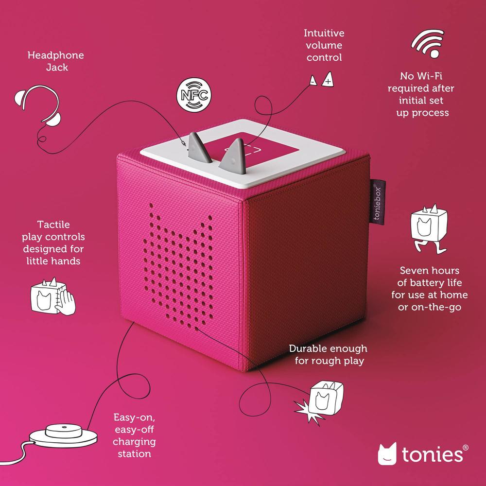 tonies toniebox audio player starter set with cinderella, belle, moana, tangled, and playtime puppy - listen, learn, and play with o