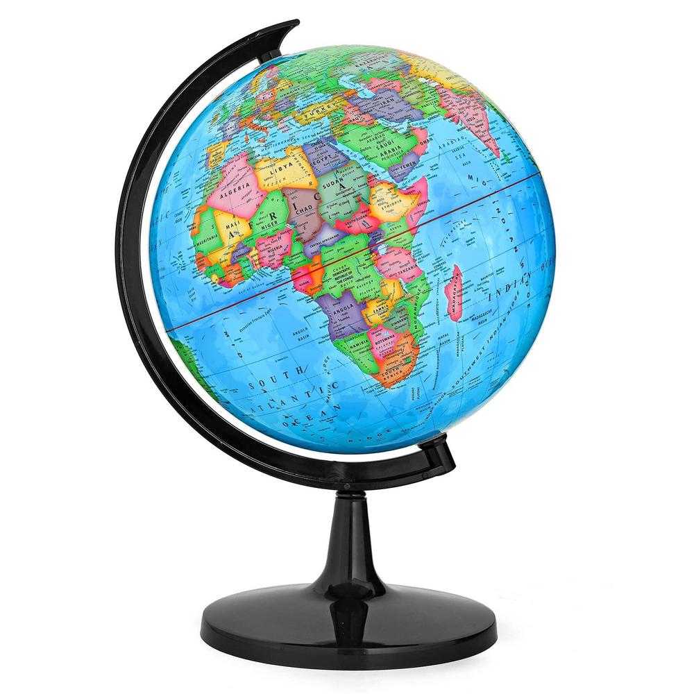 GOCHANGE world globe with stand, 13" desk classroom decorative globe for students & geography teachers, 360 horizontal rotation, full 