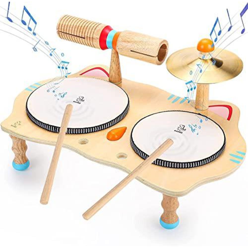 oathx kids drum set all in one montessori musical instruments set toddler toys natural wooden music kit baby sensory toys mon