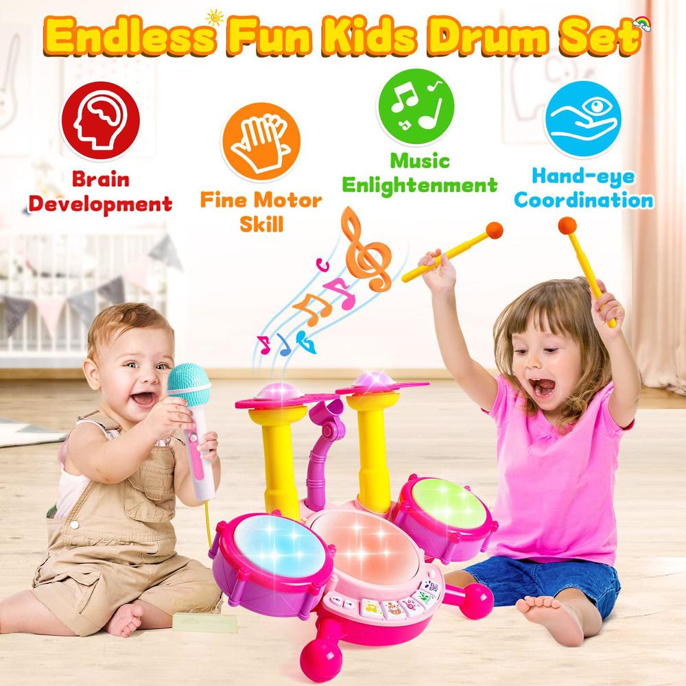 Keysense Lifestyle kids drum set for toddlers 1-3 musical baby girl toys for 1 year old girl gifts educational microphone instruments toys 12-18