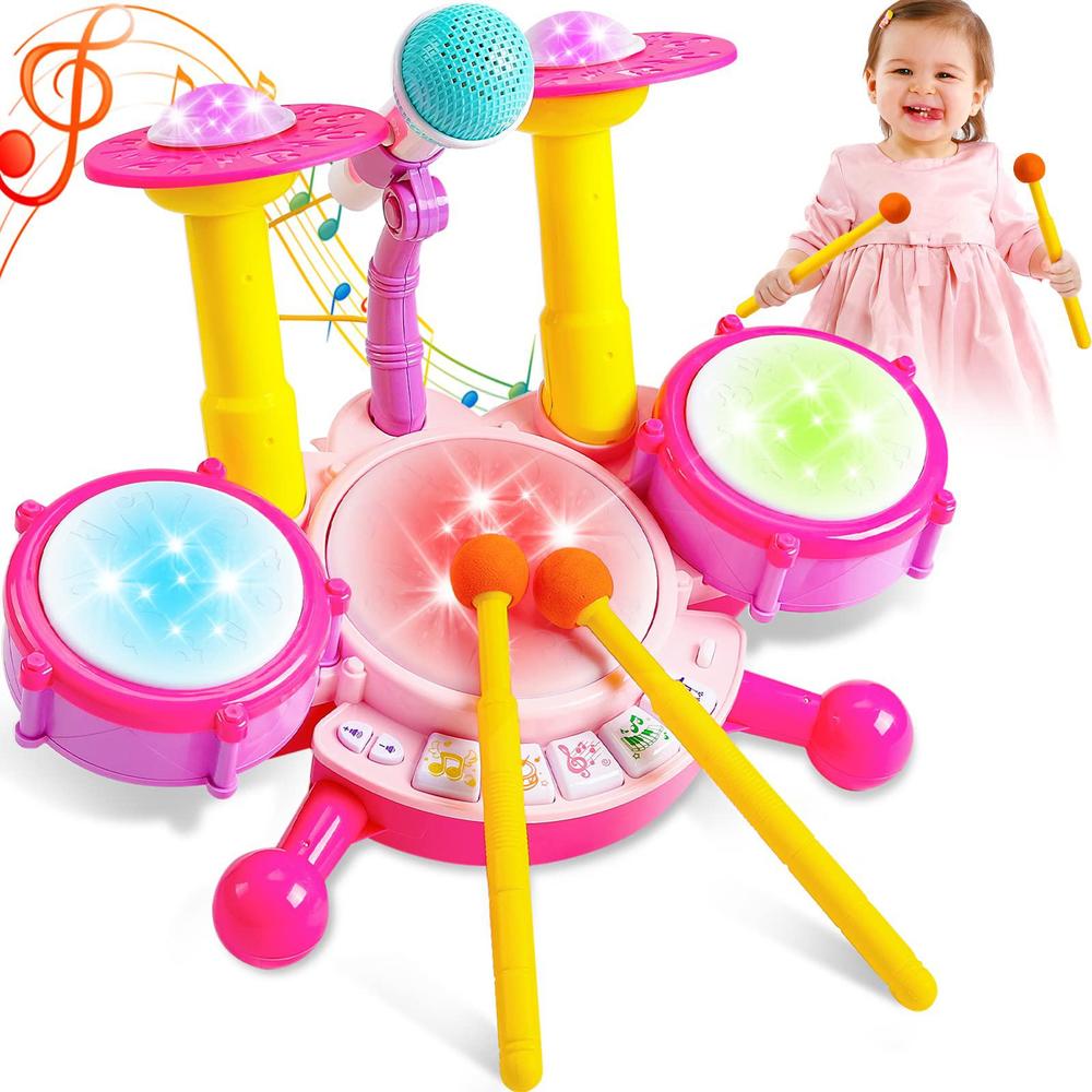 Keysense Lifestyle kids drum set for toddlers 1-3 musical baby girl toys for 1 year old girl gifts educational microphone instruments toys 12-18