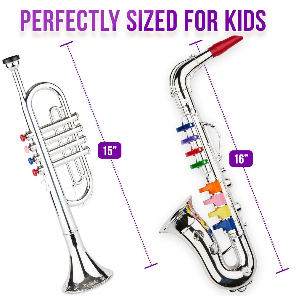 Click n\' Play click n' play toy trumpet and toy saxophone set for kids - create real music - safety tested bpa free - beautiful silver fini