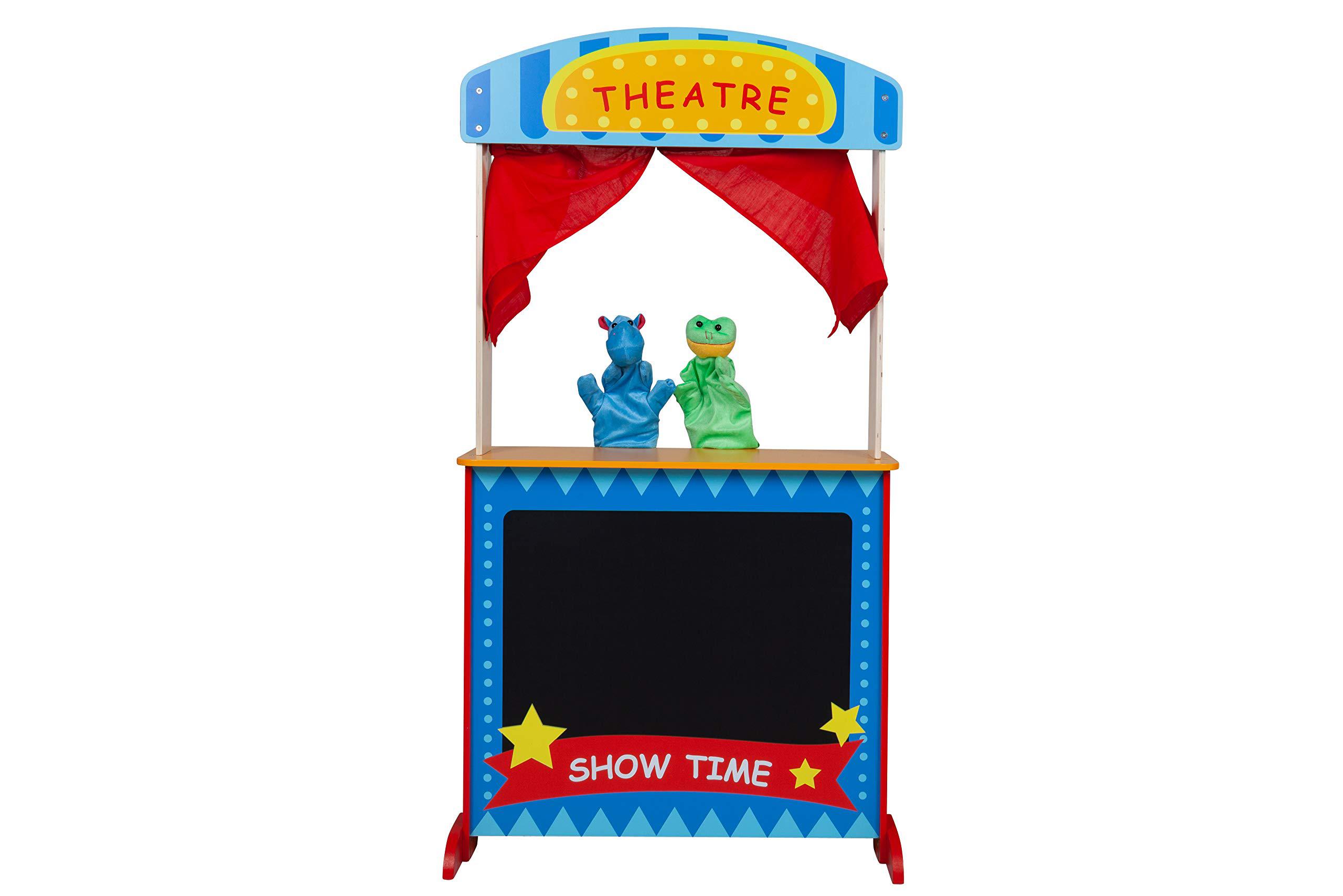 toyster\'s toyster's 2-in-1 wooden puppet theater and workshop | deluxe toddler playset delivers hours of pretend play | wood lemonade s