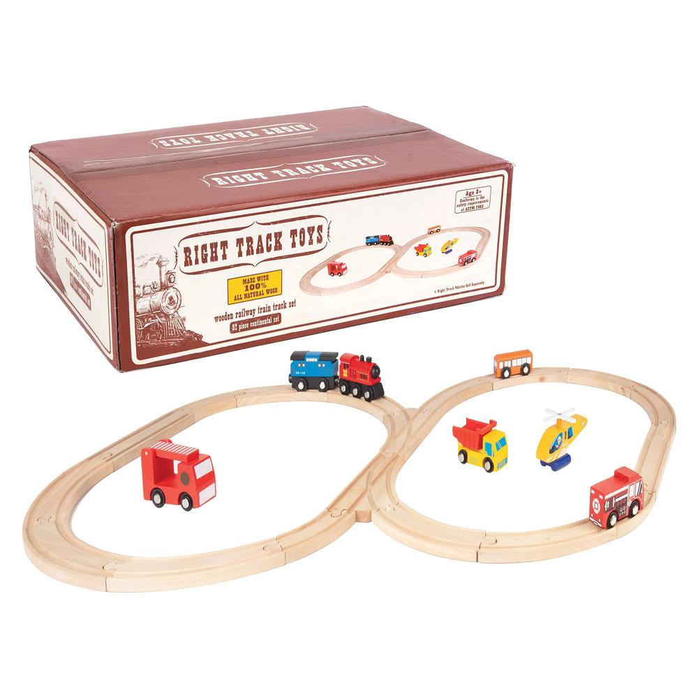 Right Track Toys wooden train track 52 piece set - 18 feet of track expansion and 5 distinct pieces - 100% compatible with all major brands in