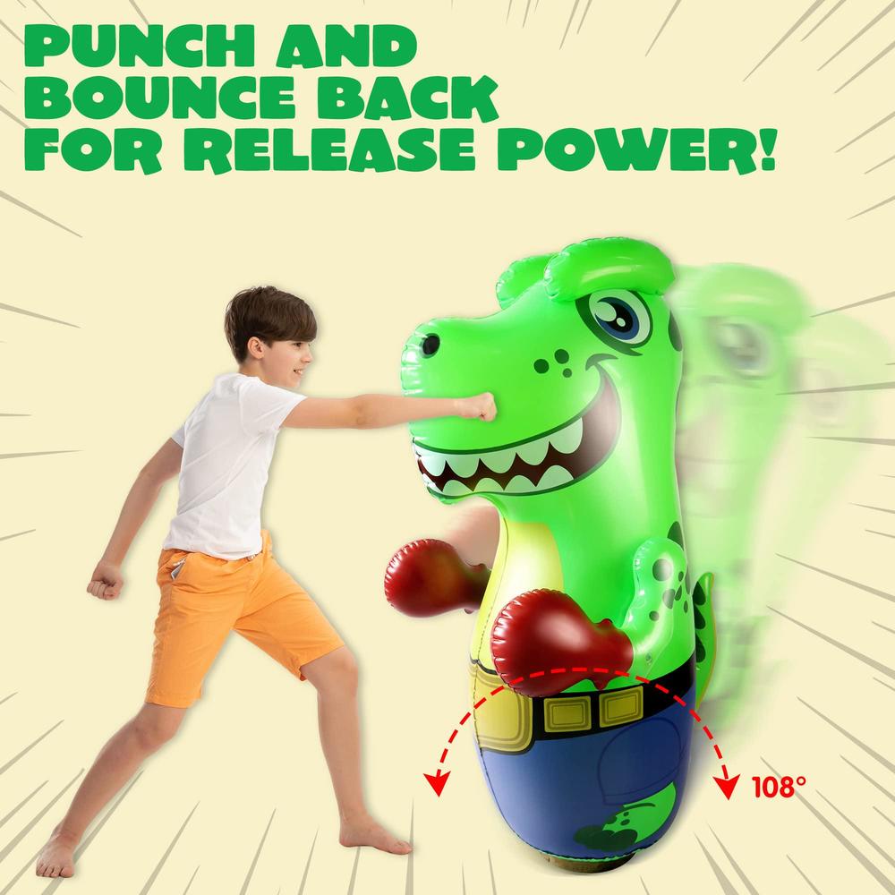 JOYIN inflatable t-rex dinosaur bopper 47 inches, bop bag inflatable punching toy, kids punching bag with bounce-back action, infla