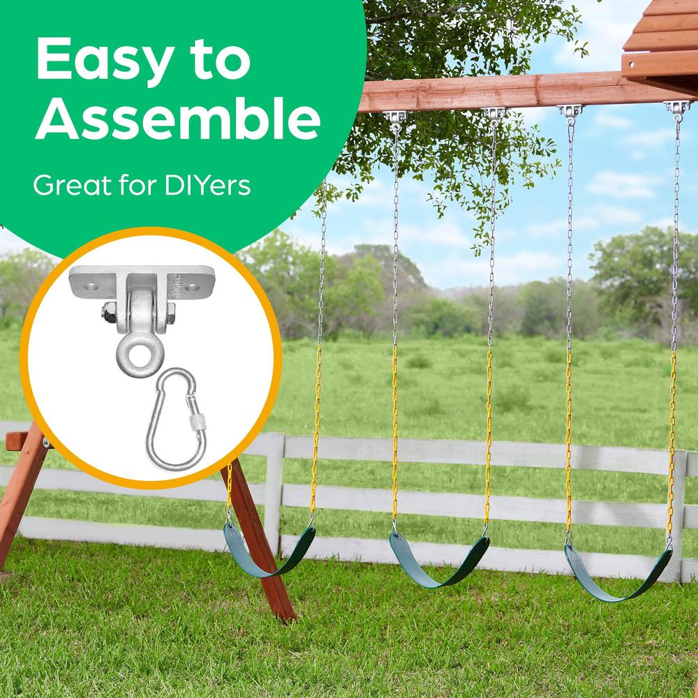 jungle gym kingdom swing set hangers - 2 heavy duty brackets with locking snap hooks for porch, patio, playground - indoor/ou