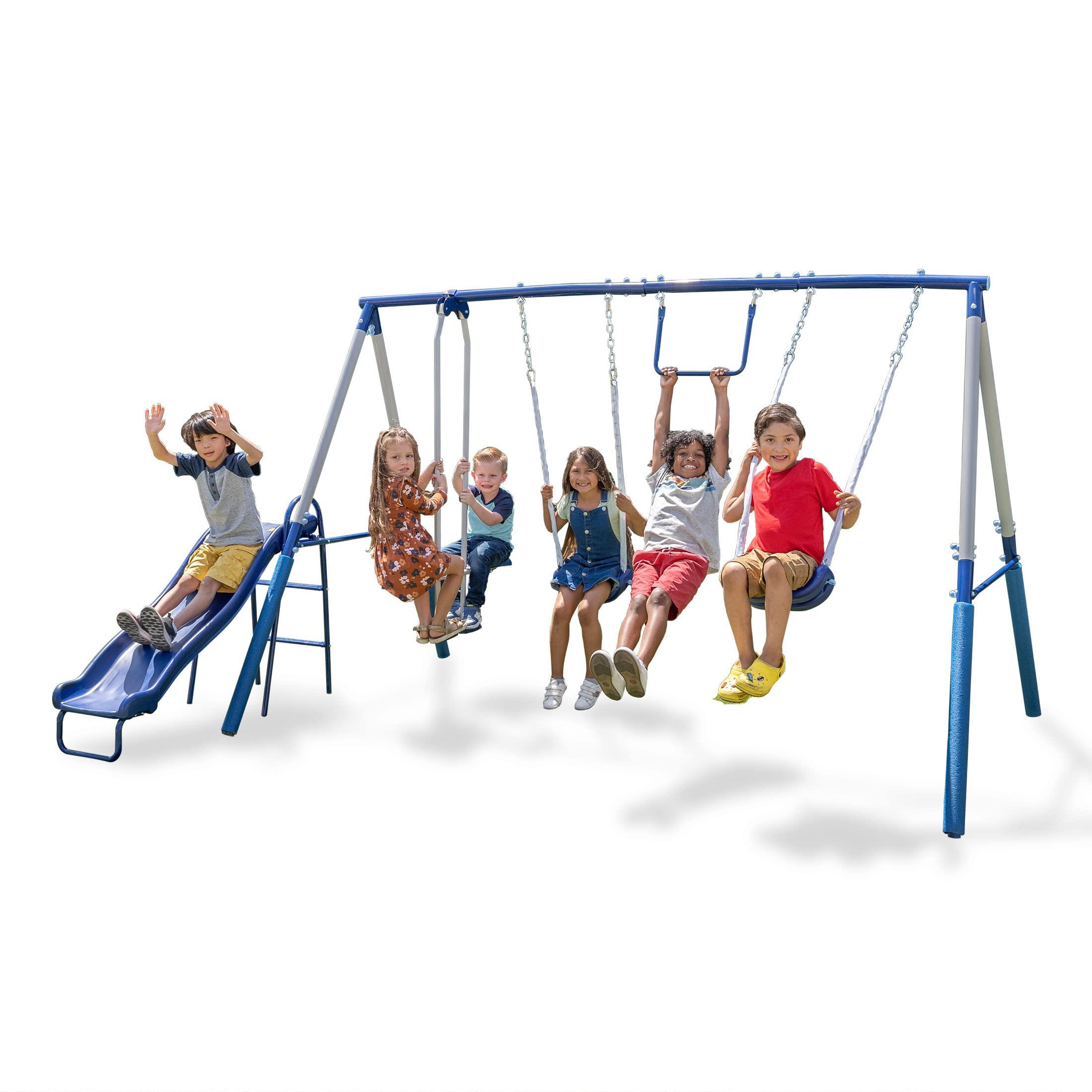 sportspower arcadia swing set - outdoor heavy-duty metal playset for kids multicolor