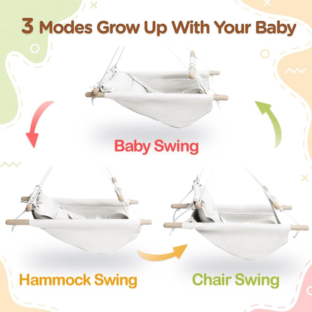 GladSwing baby swing indoor and outdoor, canvas hammock swing for baby to toddler with a comfortable seat, macaroon wooden toy, adjusta