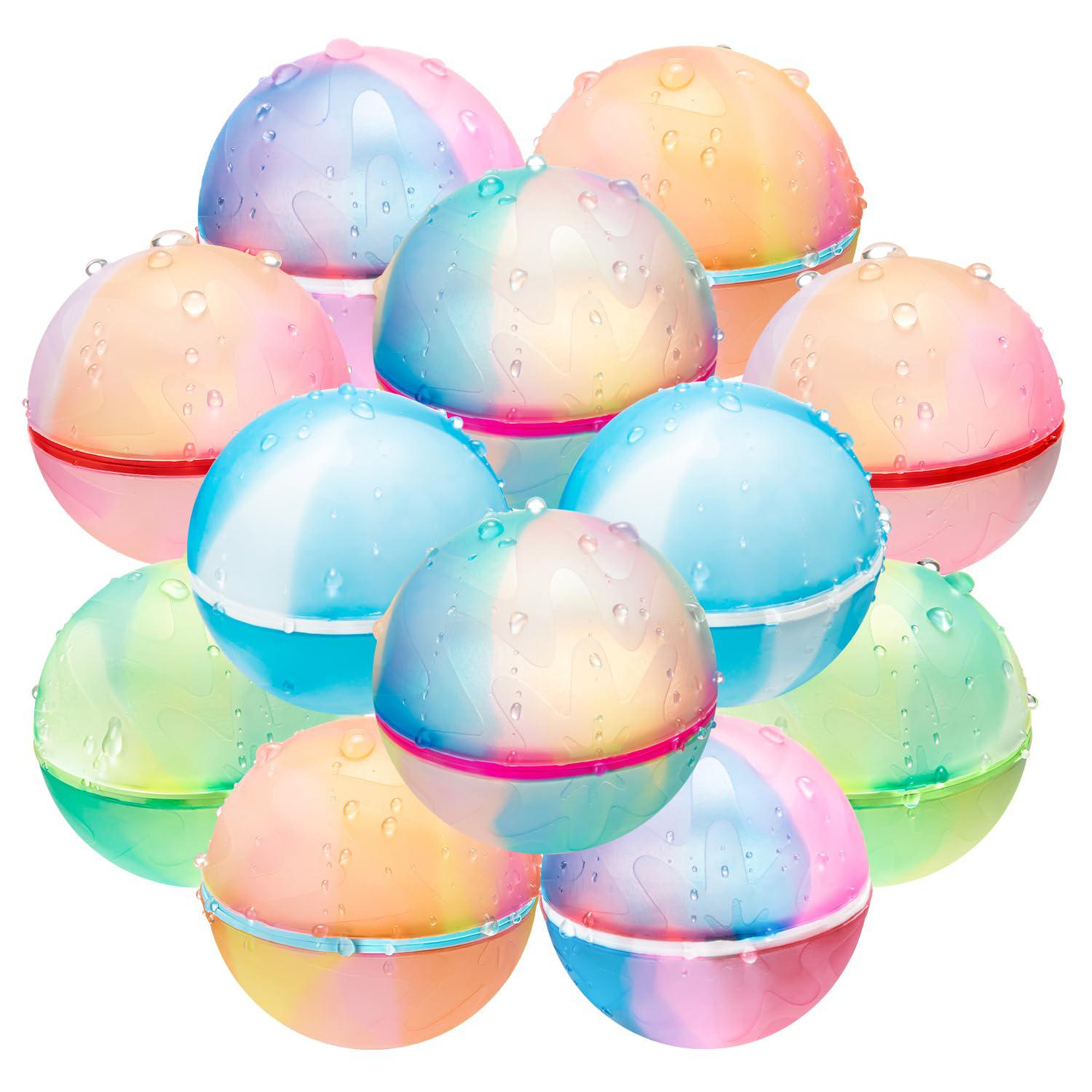 Rapean 12pcs reusable water balloons for kids magnetic self sealing quick fill water balloons, summer water toys refillable water bo