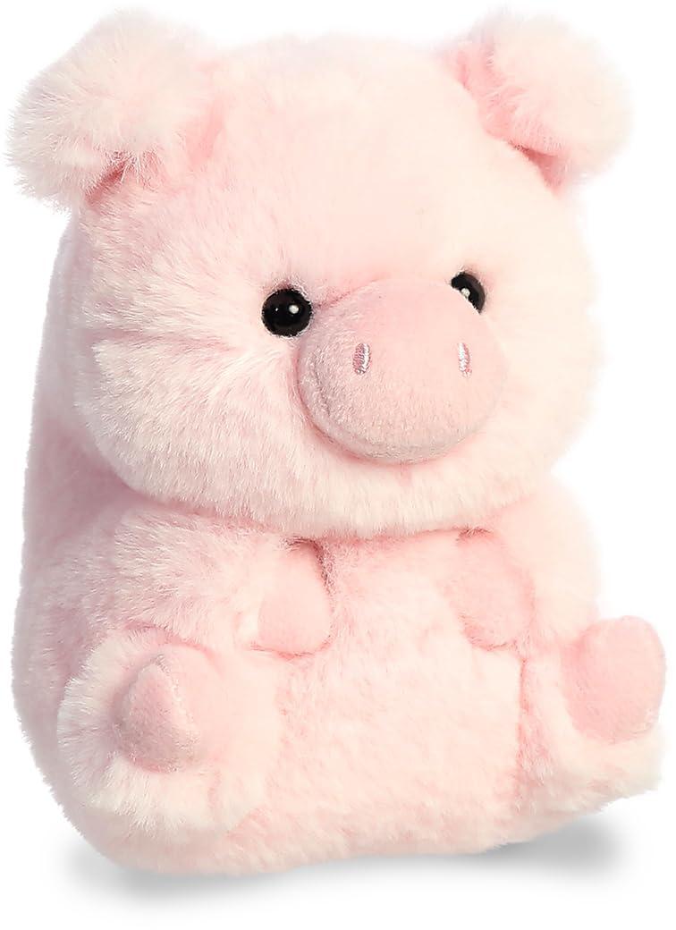 aurora round rolly pet prankster pig stuffed animal - adorable companions - on-the-go fun - pink 5 inches