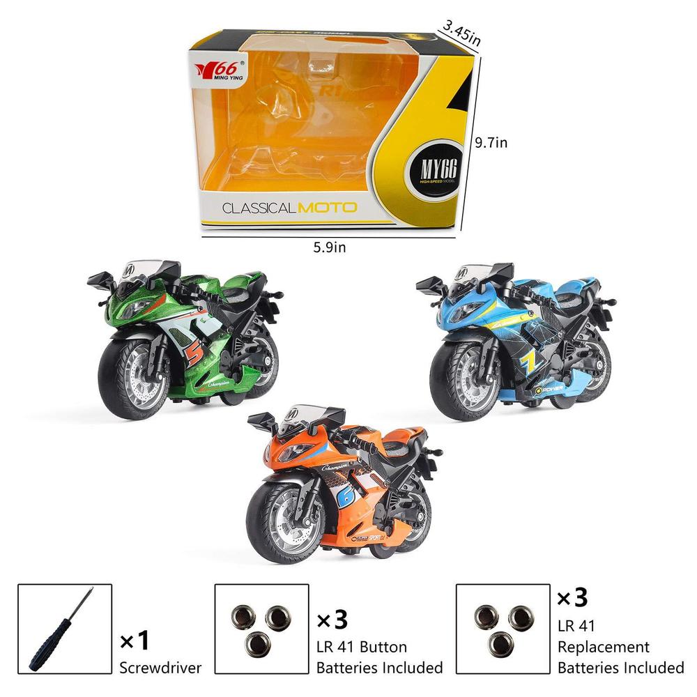 ming ying 66 toy motorcycle - pull back toy car with sound and light toy,toy motorcycles for boys,toys for 3-9 year old boys 