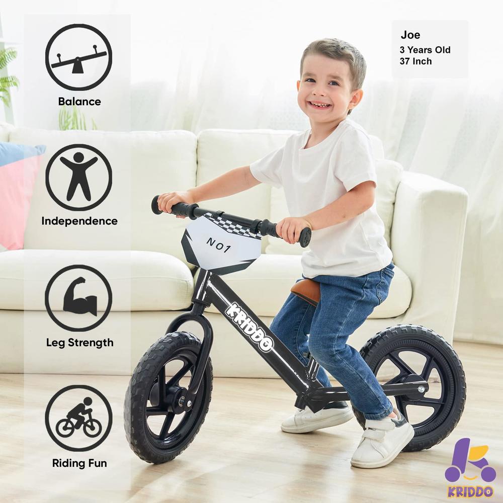 kriddo toddler balance bike 2 year old,12 inch push bicycle with customize plate (3 sets of stickers included), steady balanc