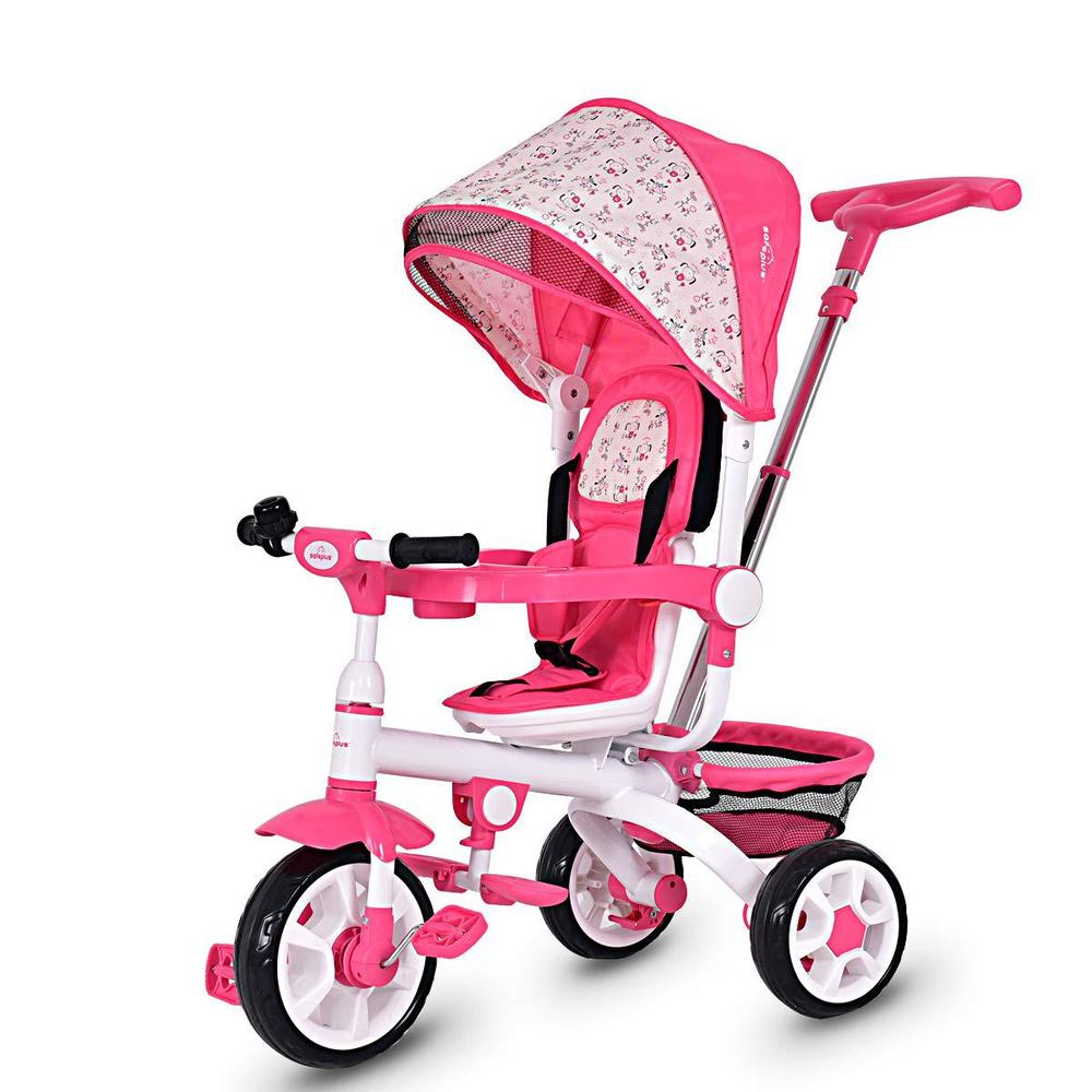 costzon tricycle for toddlers, 4 in 1 trike w/parent handle, adjustable canopy, storage, safety harness & wheel brakes, baby 