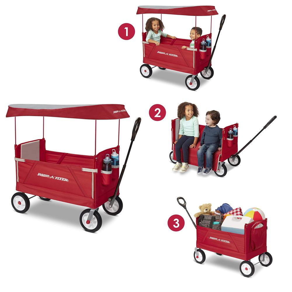 radio flyer 3 in 1 off-road ez fold wagon with canopy, red folding wagon