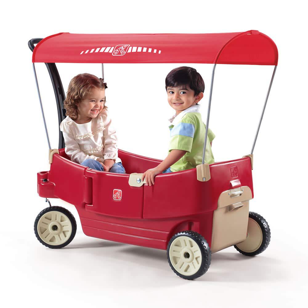 Step 2 step2 all around canopy wagon, red, includes wagon base, 2 safety belts, 4 wheels, easy-store handle.