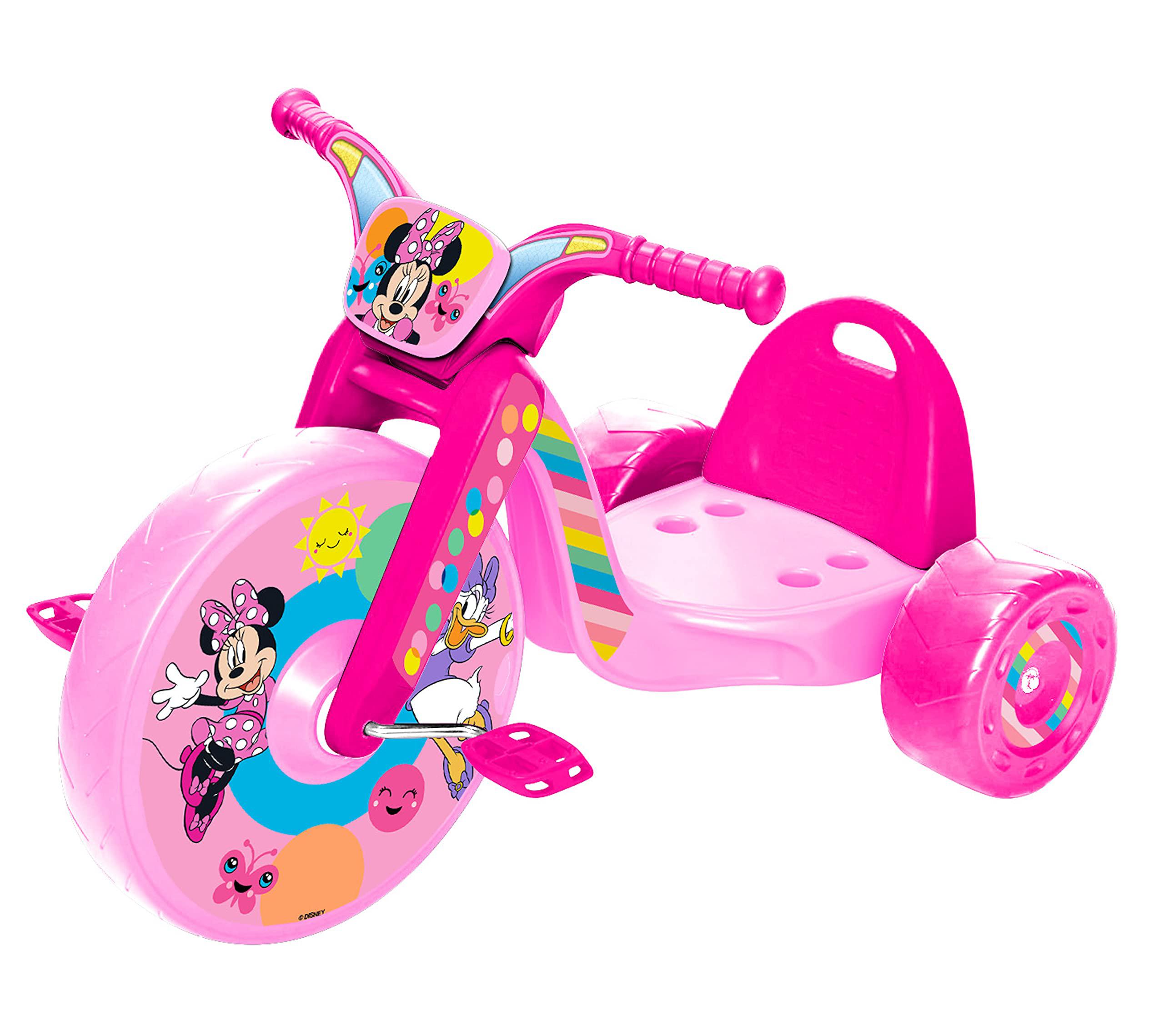 minnie mouse ride-on 15" fly wheels cruiser tricycle bike, trike has built-in light on both sides of big wheel, ages 3-7, for