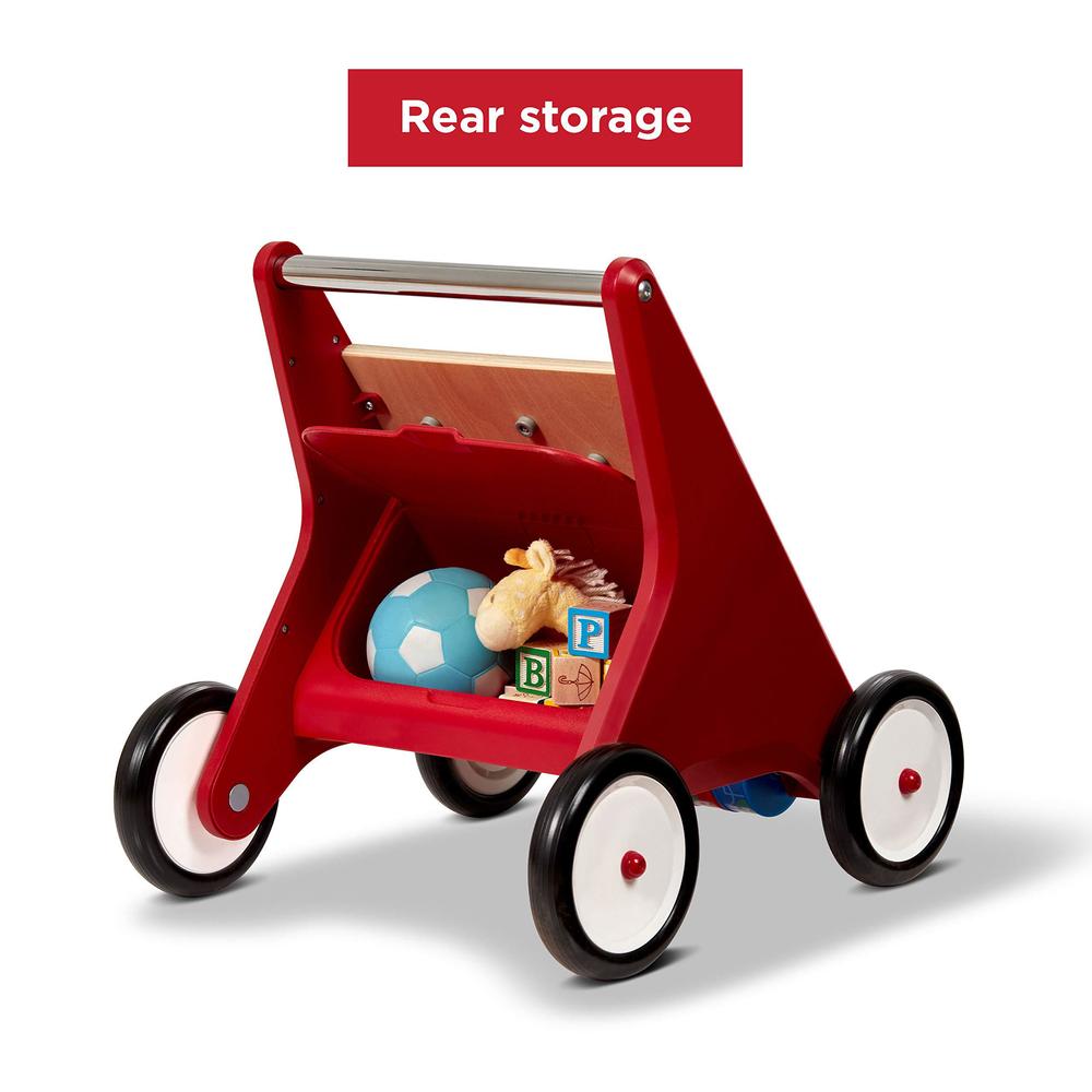 radio flyer classic push & play walker, toddler walker with activity play, ages 1-4, red walker toy