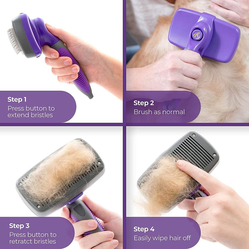 hertzko self cleaning slicker brush for dogs cats small animals, dog brush for shedding hair fur, pet grooming brushes for lo
