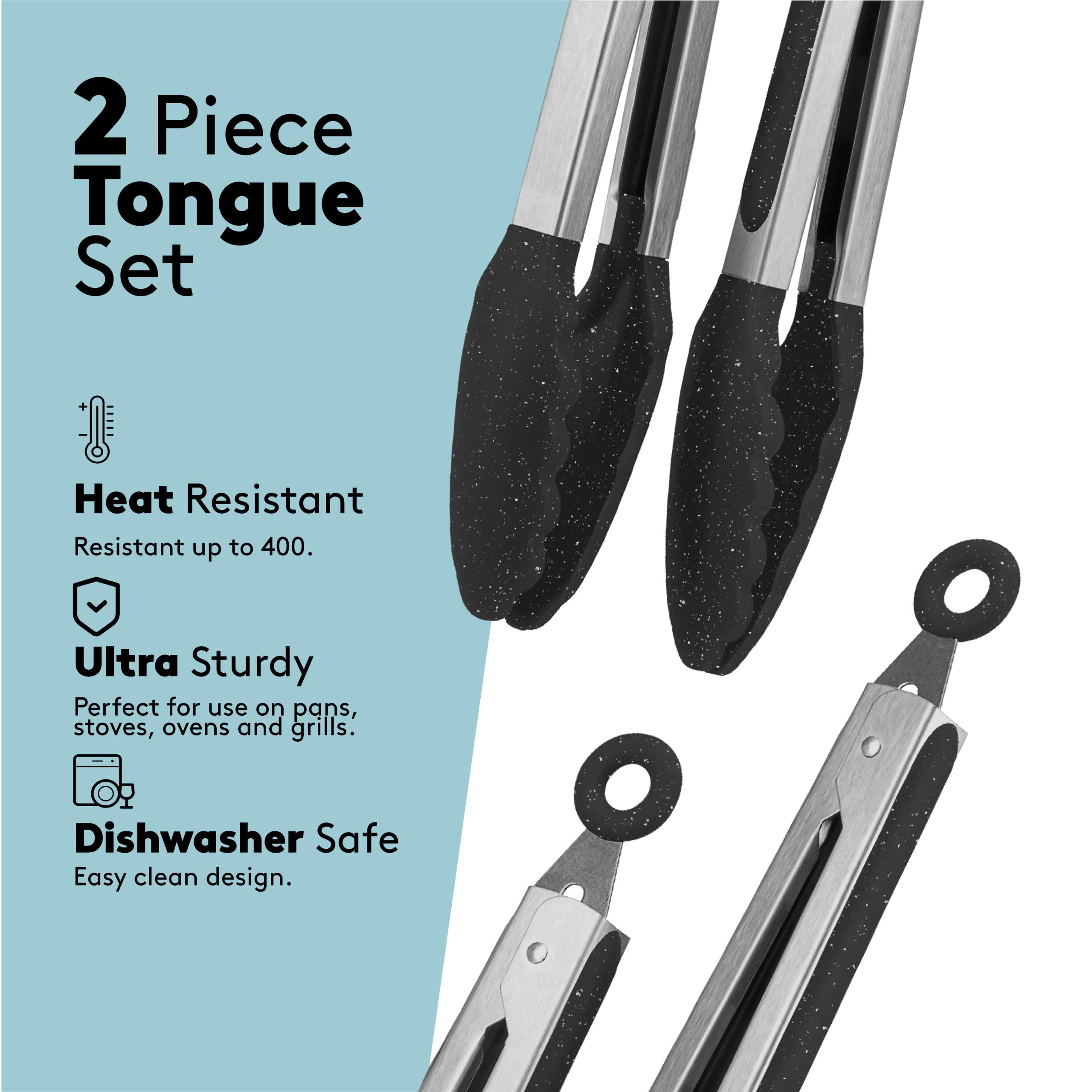 real simple tongs for cooking | set of 2 tongs for cooking with silicone tips for bbq grill, serving, cooking | locking tongs