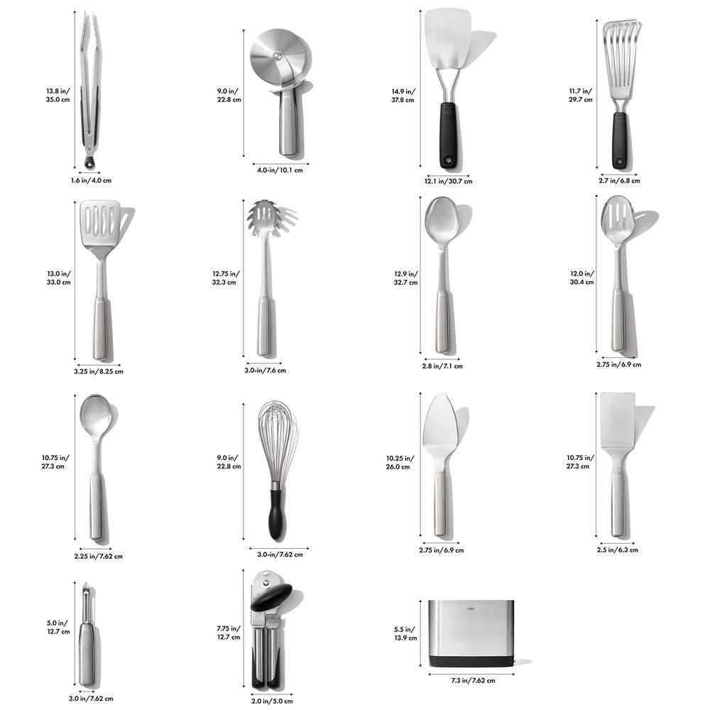 oxo steel piece utensil set, 15 pc, stainless steel