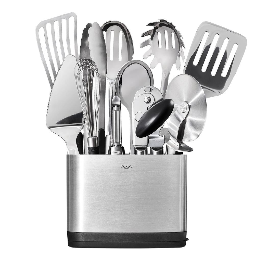 oxo steel piece utensil set, 15 pc, stainless steel